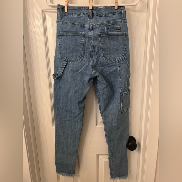 Blue Ankle Jeans with Fringe Bottoms - Picture 9 of 9